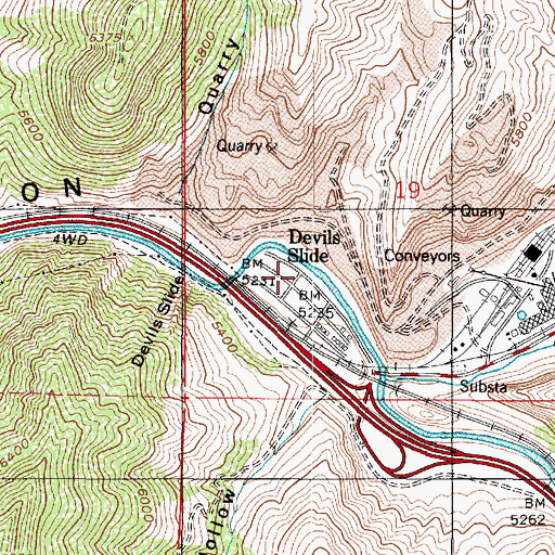 Topographic Map of Devils Slide, UT