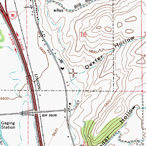 Topographic Map of Dexter Hollow, UT
