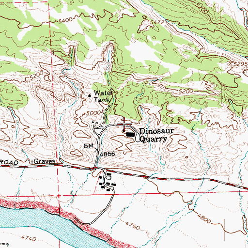 Topographic Map of Dinosaur Quarry, UT