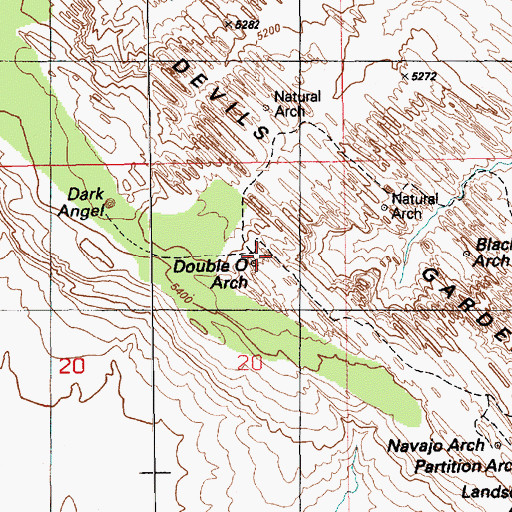 Topographic Map of Double O Arch, UT