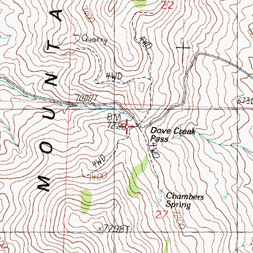 Topographic Map of Dove Creek Pass, UT