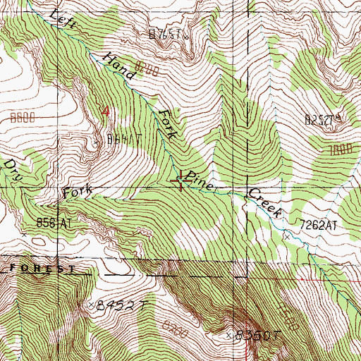 Topographic Map of Dry Fork Pine Creek, UT