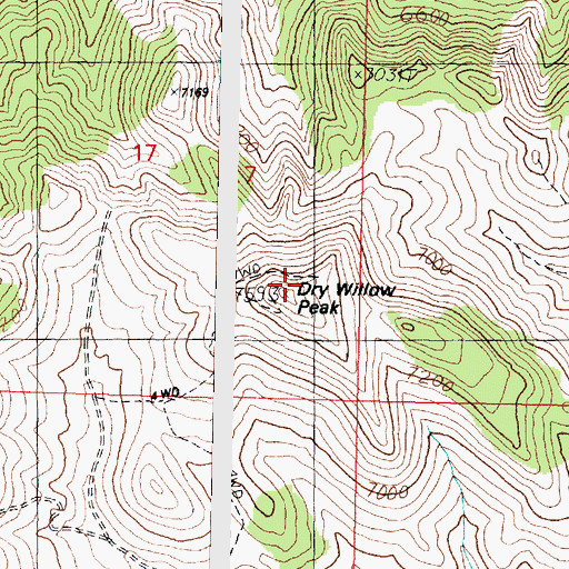Topographic Map of Dry Willow Peak, UT
