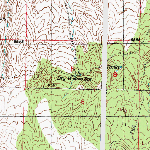 Topographic Map of Dry Willow Spring, UT