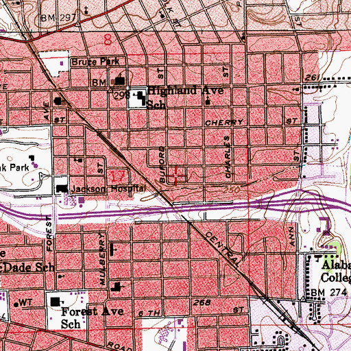 Topographic Map of Oak Park, AL