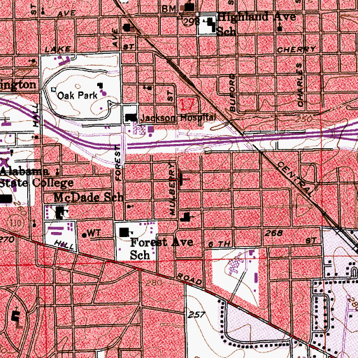 Topographic Map of Oak Park Presbyterian Church, AL