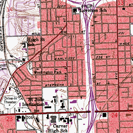 Topographic Map of Oak Street Baptist Church, AL