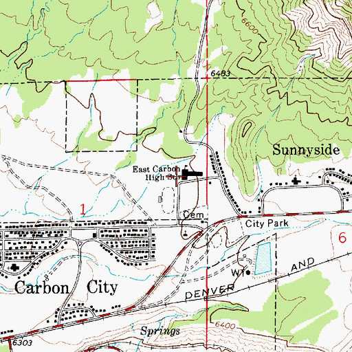 Topographic Map of East Carbon High School (historical), UT