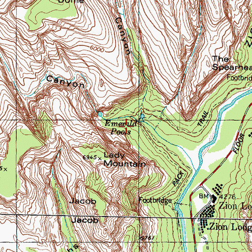 Topographic Map of Emerald Pools, UT