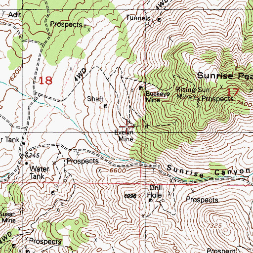 Topographic Map of Evelyn Mine, UT