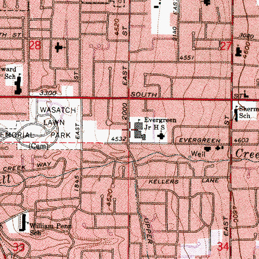 Topographic Map of Evergreen Junior High School, UT
