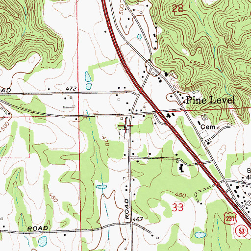 Topographic Map of Pine Level Church, AL