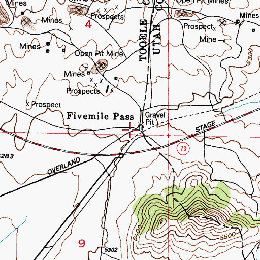 Topographic Map of Fivemile Pass, UT