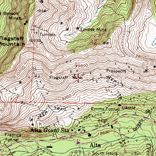 Topographic Map of Flagstaff Mine, UT