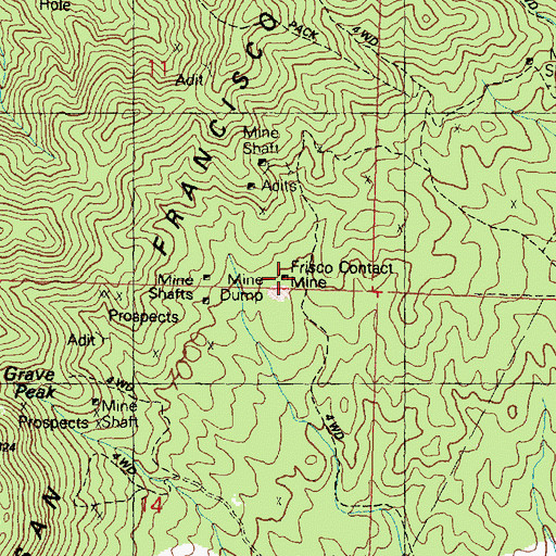 Topographic Map of Frisco Contact Mine, UT