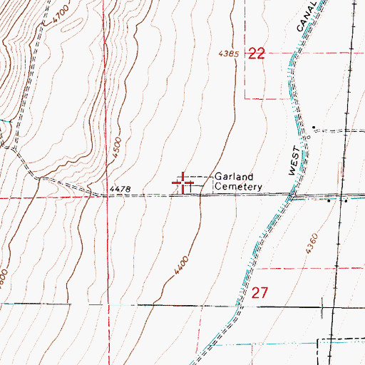 Topographic Map of Garland Cemetery, UT