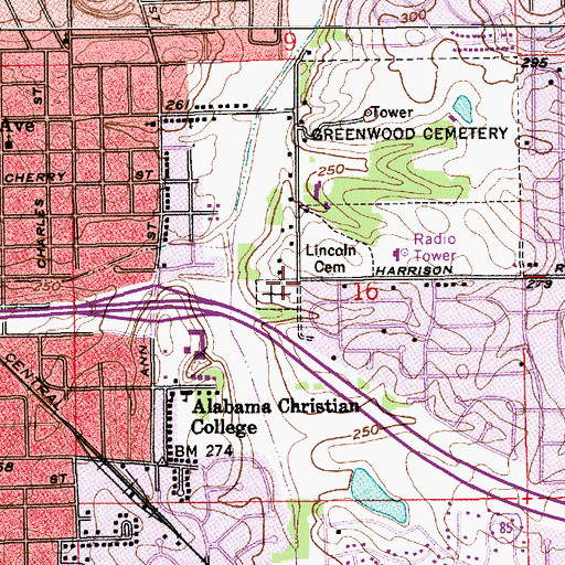 Topographic Map of Remount Park Cemetery, AL