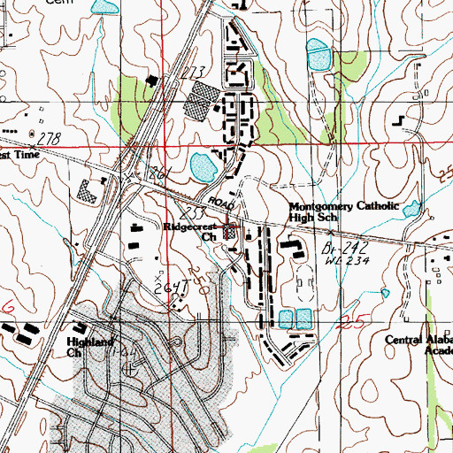 Topographic Map of Ridgecrest Church, AL