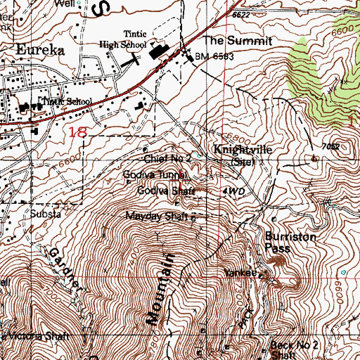 Topographic Map of Godiva Tunnel, UT