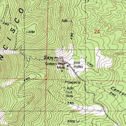 Topographic Map of Golden Reef Mine, UT