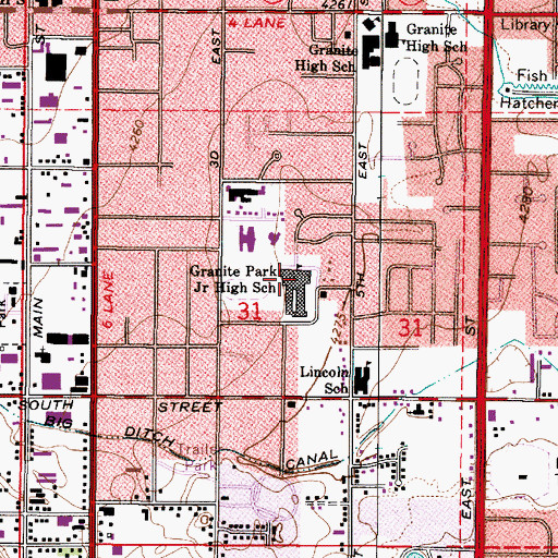 Topographic Map of Granite Park Junior High School, UT