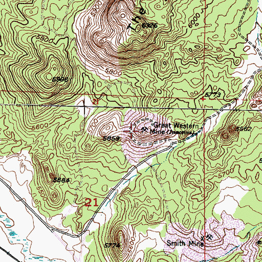 Topographic Map of Great Western Mine, UT