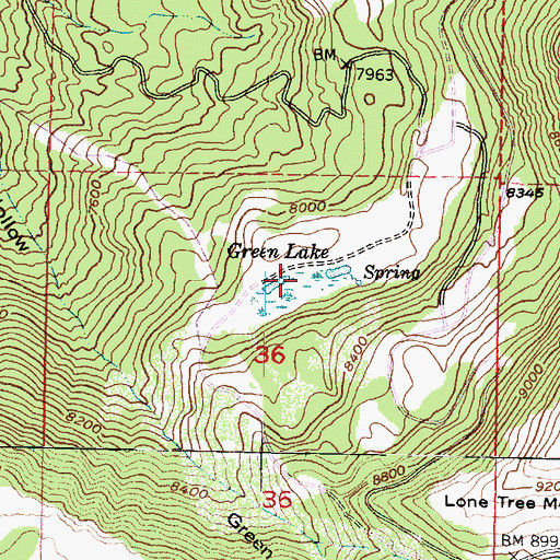 Topographic Map of Green Lake, UT