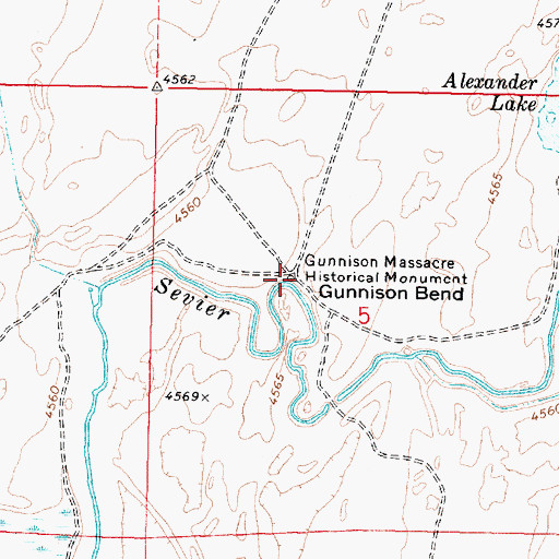 Topographic Map of Gunnison Massacre Historical Monument, UT