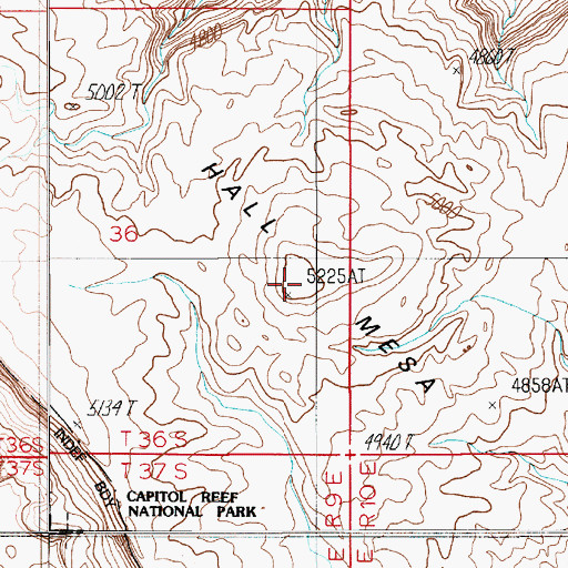 Topographic Map of Hall Mesa, UT