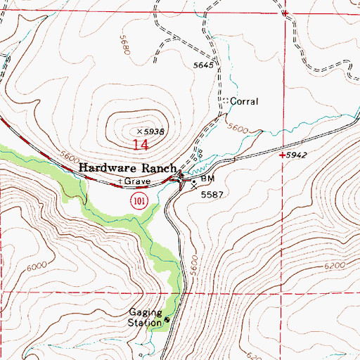 Topographic Map of Hardware Ranch, UT