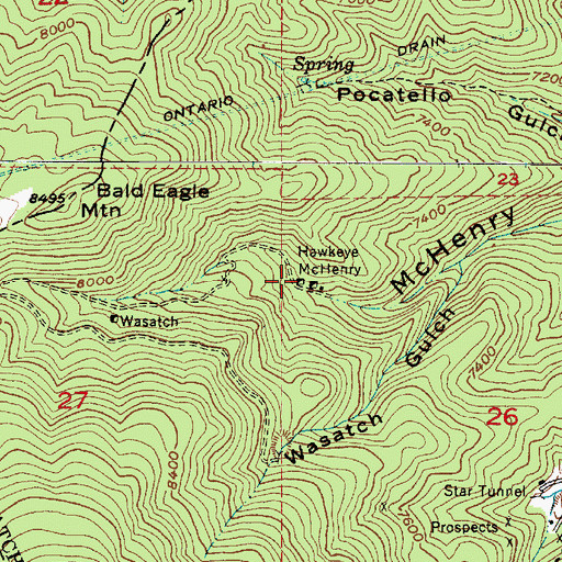 Topographic Map of Hawkeye McHenry, UT