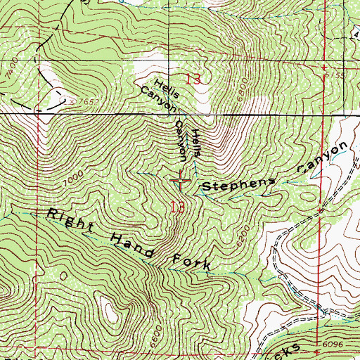Topographic Map of Hells Canyon, UT