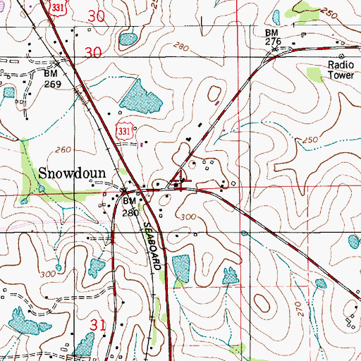 Topographic Map of Snowdown Church, AL