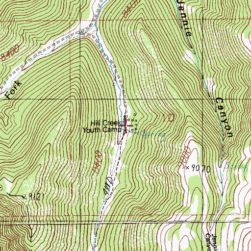 Topographic Map of Hill Creek Youth Camp, UT