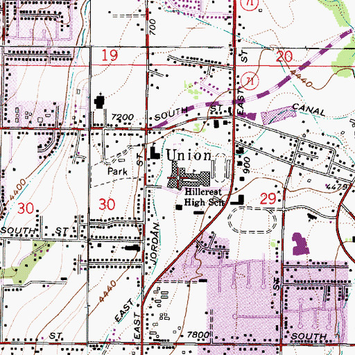 Topographic Map of Hillcrest High School, UT