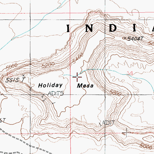 Topographic Map of Holiday Mesa, UT