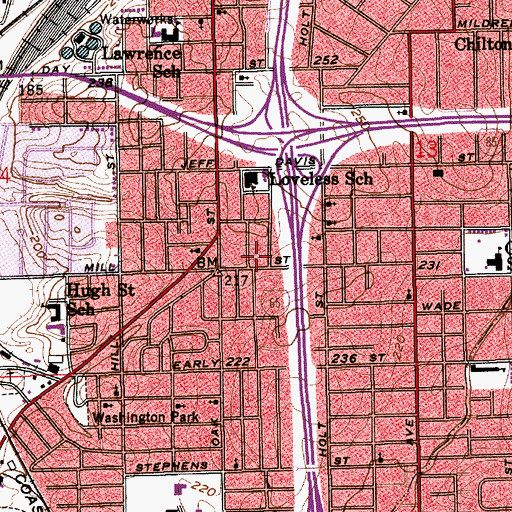 Topographic Map of Starr Street Baptist Church, AL