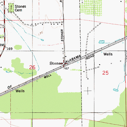 Topographic Map of Stones, AL