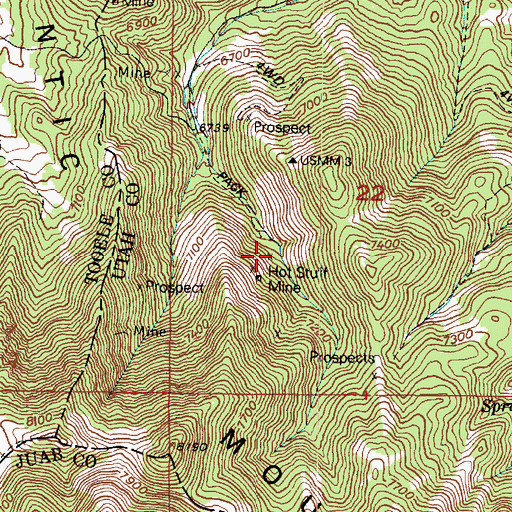 Topographic Map of Hot Stuff Mine, UT