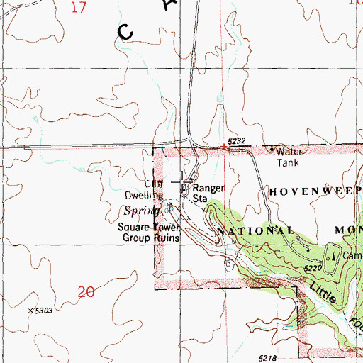 Topographic Map of Hovenweep Ranger Station, UT
