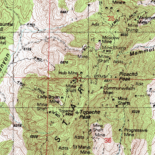 Topographic Map of Hub Mine, UT