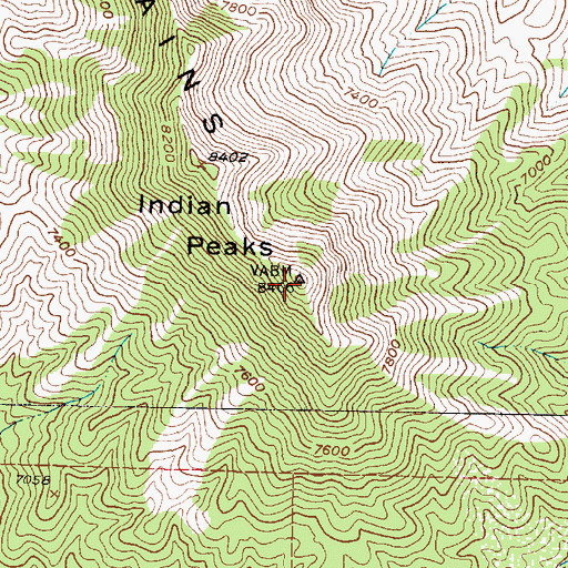 Topographic Map of Indian Peaks, UT