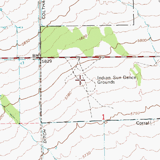 Topographic Map of Indian Sun Dance Grounds, UT