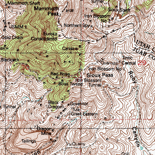Topographic Map of Iron Blossom Tunnel, UT