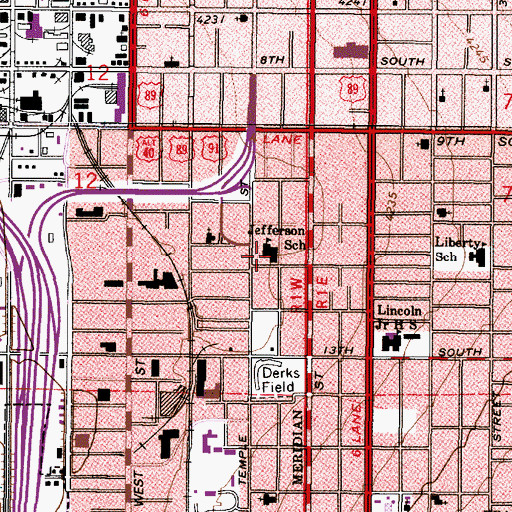 Topographic Map of Jefferson School, UT