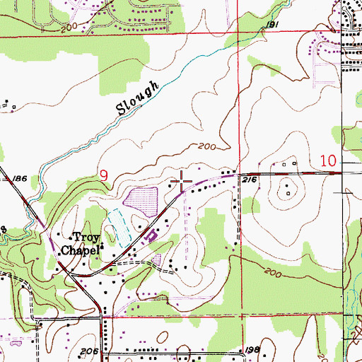 Topographic Map of Troy Chapel Cemetery, AL