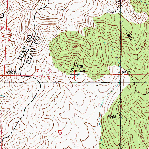 Topographic Map of Jims Spring, UT