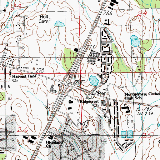 Topographic Map of Twin Oaks Village Shopping Center, AL