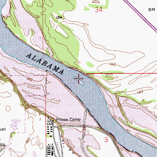 Topographic Map of Upper Cause Bar, AL