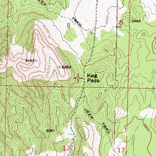 Topographic Map of Keg Pass, UT